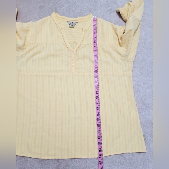 WOOLRICH Women's Size XL Yellow Striped 100% Cotton Blouse Tunic 3/4 Sleeve - Picture 9 of 13